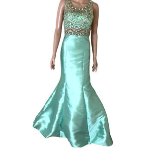 Vintage Rachel Allan dress maxi mermaid style beaded sea foam green SZ 2 formal